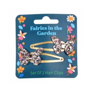 Toy wholesaling: Fairies in the Garden - Glitter Butterfly Hair Clips (set of 2)