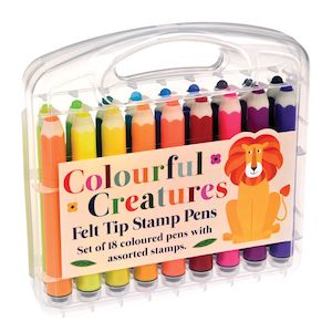 Toy wholesaling: Felt tip stamp pens (set of 18) - Colourful Creatures