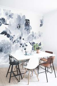 Blue Watercolour Floral Mural