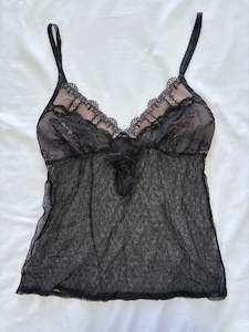 Womenswear: 00’s Black and pink lace up cami | Size 8-10