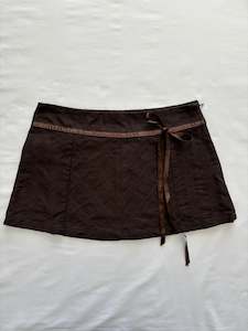 00’s Brown ribbon mini skirt | Size 8-10