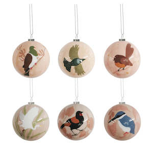 Furniture: Modern NZ Native Bird Christmas Baubles (Set of 6)