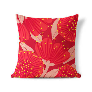 Furniture: Bright Botanical Red Pohutukawa Cushion