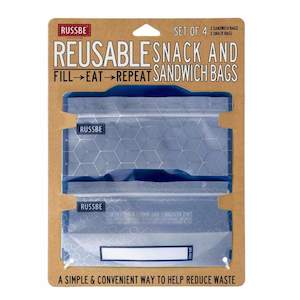 Russbe Reusable Sandwich / Snack Bags 4 pack Metallic Hexagon