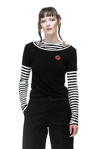 Womens Tee Shirts: LAYERED RIB TEE IN BLACK, SS25