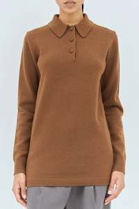 Womens Knitwear: TURIEL POLO IN BROWN, AW25