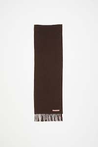 Skinny Fringe Wool Scarf In Brown Melange