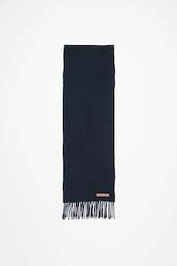 Skinny Fringe Wool Scarf In Navy Blue