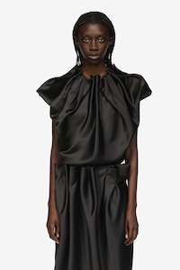 Simone Rocha: PLEATED NECK TOP IN BLACK, SS24