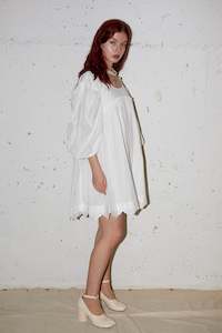 Scoop Neck Puff Sleeve Mini Dress In White, Aw23