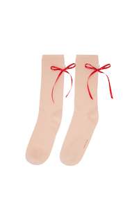 Bow Pearl Socks In Rose/red/pearl, Aw23