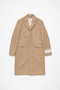 Single-breasted Wool Coat In Camel Beige, Ss24