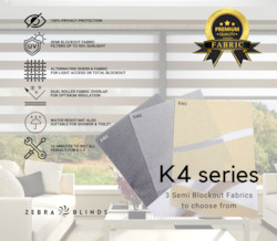 K4 Series Semi Blockout Zebra Blinds - 3 Colour Options Available