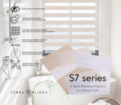 S7 Series Semi Blockout Zebra Blinds - 3 colour options