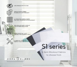 Blind: S1 Series Semi Blockout Zebra Blinds - 4 Colour Options Available