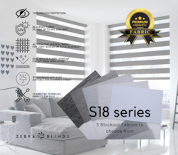 S18 Series Blockout Zebra Blinds - 5 colour options