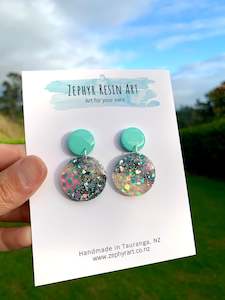 Homewares: Mint and Silver Glitter Round Dangles