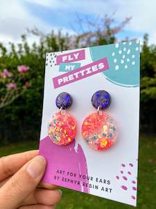 Opal Pink and Purple Glitter Round Dangles