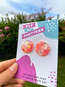 Opal and Pink Round Studs - Large