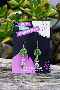 Green Glitter Pineapple Drop Earrings