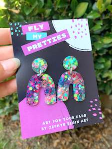 Large Full Glitter Stud Dangle Earrings