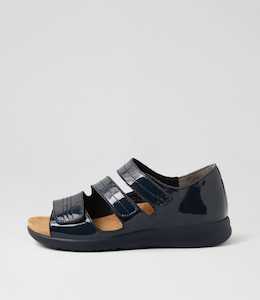 Bardot Xw Navy Patent Leather Sandals by Ziera at Ziera NZ