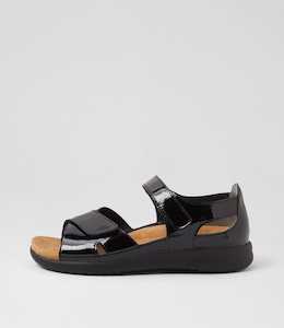 Bronn Xw Black Patent Leather Sandals by Ziera at Ziera NZ