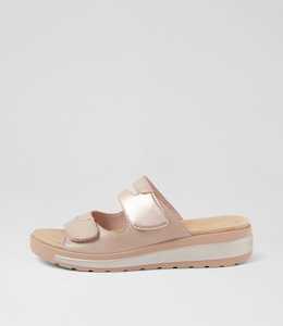 Genra W Cafe Pale Rose Gold Leather Sandals by Ziera at Ziera NZ