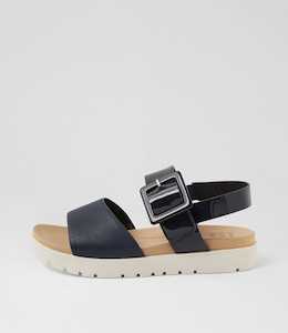 Nosta Xw Navy Leather Patent Sandals by Ziera at Ziera NZ