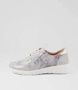 Newton W Misty Cloudy Silver Leopard Patent Multi Sneakers by Ziera at Ziera NZ