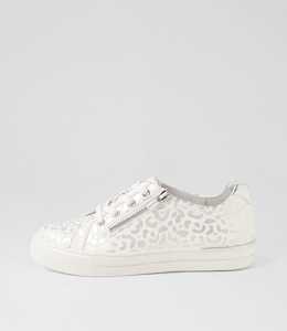 Audry W White Silver Leopard Leather Sneakers by Ziera at Ziera NZ