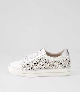 Keelie W White Silver Tumble Leather Sneakers by Ziera at Ziera NZ