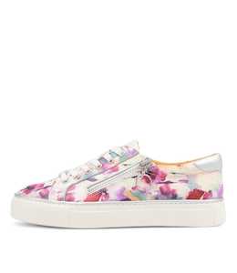 Pamela Xf Pansy Print Silver Leather Sneakers by Ziera at Ziera NZ