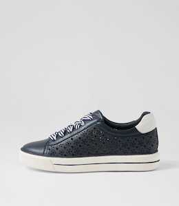 Keelie W Navy White Tumble Leather Sneakers by Ziera at Ziera NZ