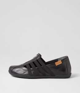 Lussia W Black Leather Elastic Flat Shoes by Ziera at Ziera NZ