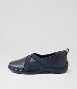 Wrisco Xf Navy Leather Elastic Flat Shoes by Ziera at Ziera NZ