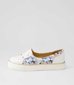 Patrese Xf White Blue Bubbles Leather Flat Shoes by Ziera at Ziera NZ