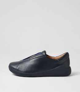 Yass Xw Navy Blue Multi Leather Elastic Flat Shoes by Ziera at Ziera NZ