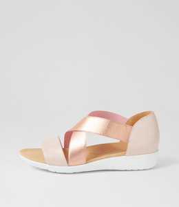 Umato W Dusty Pink Rose Gold Leather Elastic Sandals by Ziera at Ziera NZ