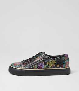 Pamela Xf Black Floral Embossed Leather Sneakers by Ziera at Ziera NZ