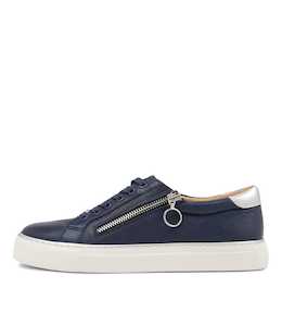 Pamela Xf Navy Silver Leather Sneakers by Ziera at Ziera NZ