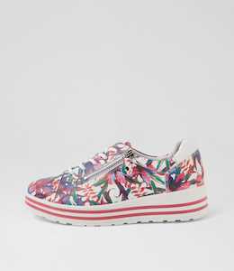 Vamra Xf White Bright Flower Leather Sneakers by Ziera at Ziera NZ