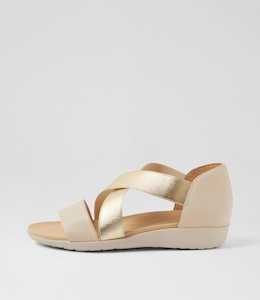 Umato W Vanilla Pale Gold Leather Elastic Sandals by Ziera at Ziera NZ