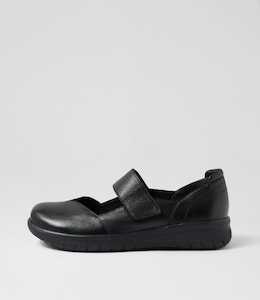 Sabbey Xf Black Leather Flat Shoes by Ziera at Ziera NZ