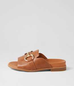 Jekkela W Tan Leather Slides by Ziera at Ziera NZ