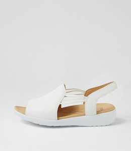 Udhays W White Leather Elastic Sandals by Ziera at Ziera NZ