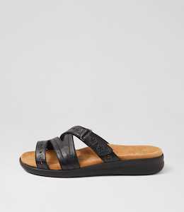 Bylia Xw Black Leather Slides by Ziera at Ziera NZ