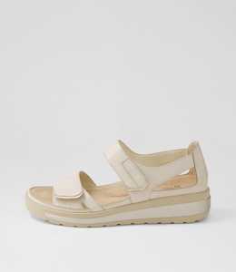 Gedd W Almond Pale Gold Leather Sandals by Ziera at Ziera NZ