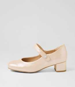 Kitty W Nude Shimmer Leather Mary Jane Heels by Ziera at Ziera NZ