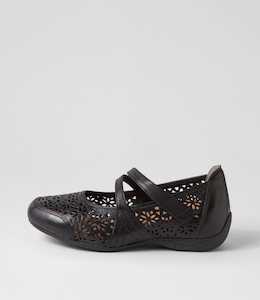 Xoddie W Black Leather Flat Shoes by Ziera at Ziera NZ